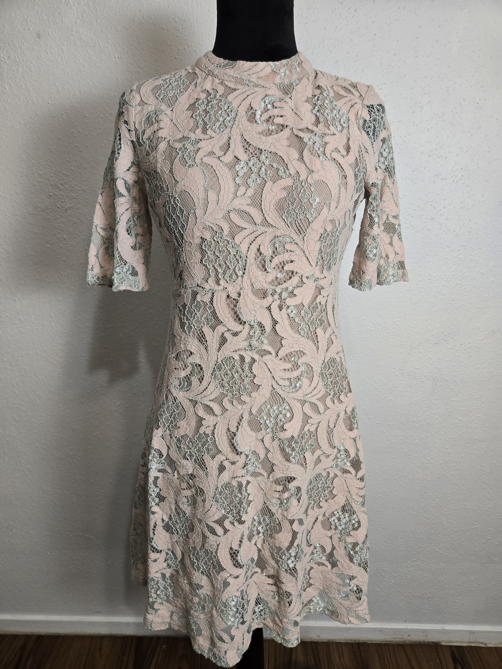 CODE Size 14 Blush Pink Sage Floral Lace Fit & Flare Midi Dress
